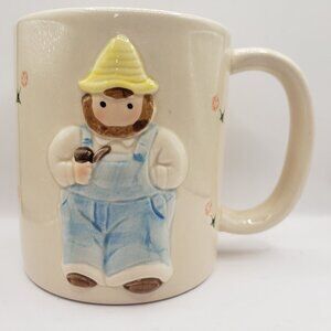 Otagiri Coffee Mug Farmer Embossed Blue Coveralls